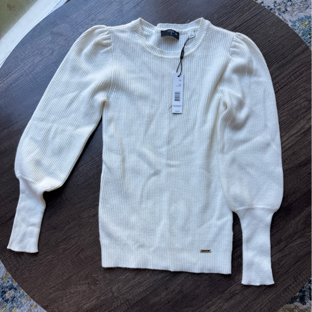 White Ribbed Knit Sweater by Tahari.
